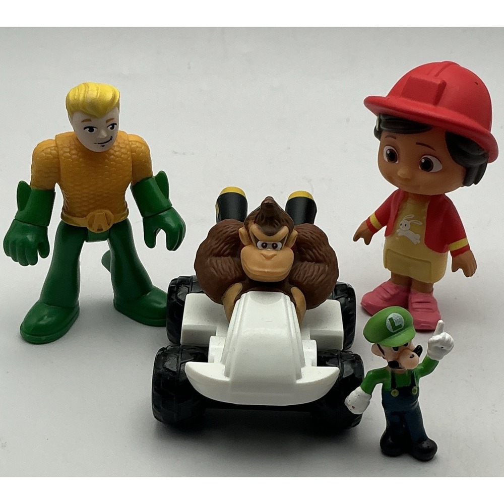 Lot of 4 Toy Figures Donkey Kong Mario Kart Racer, Luigi, Aquaman, Cocomelon